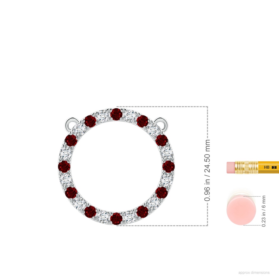 2.5mm AAAA Ruby and Diamond Open Circle Eternity Pendant in White Gold ruler