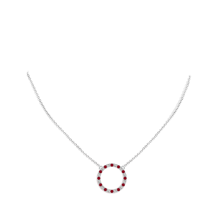 2mm AA Ruby and Diamond Open Circle Eternity Pendant in White Gold pen