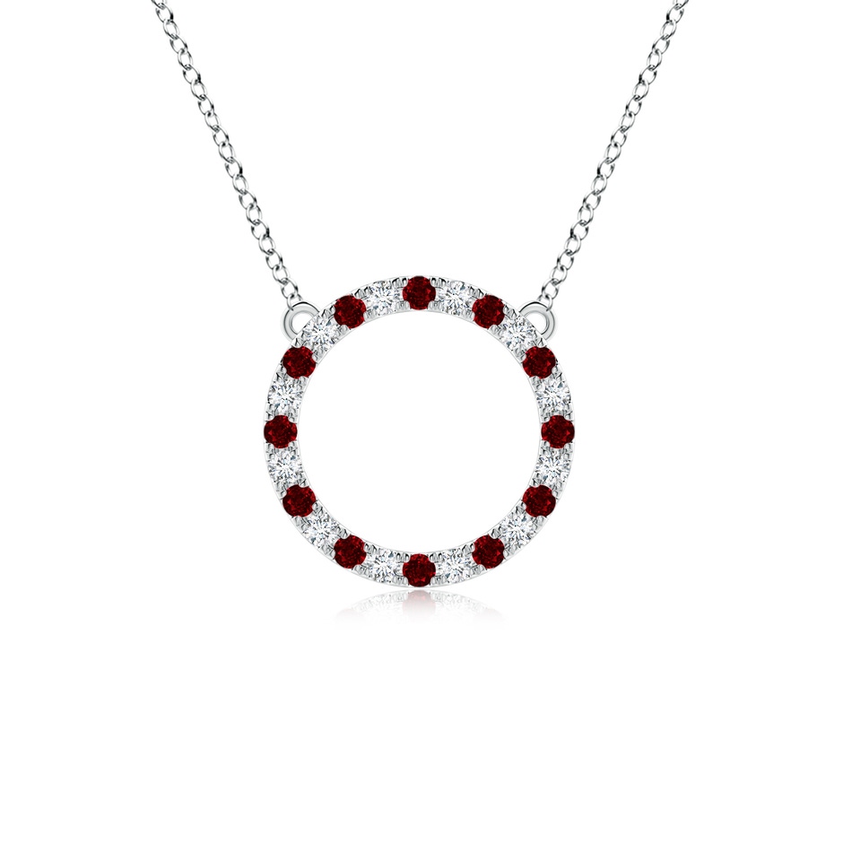 2mm AAAA Ruby and Diamond Open Circle Eternity Pendant in White Gold 