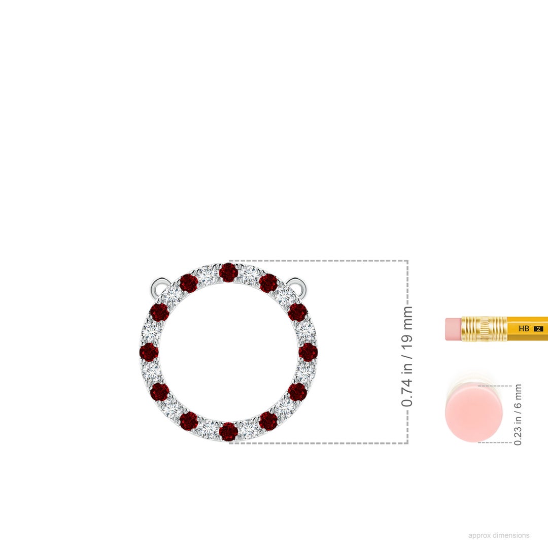 2mm AAAA Ruby and Diamond Open Circle Eternity Pendant in White Gold - ruler