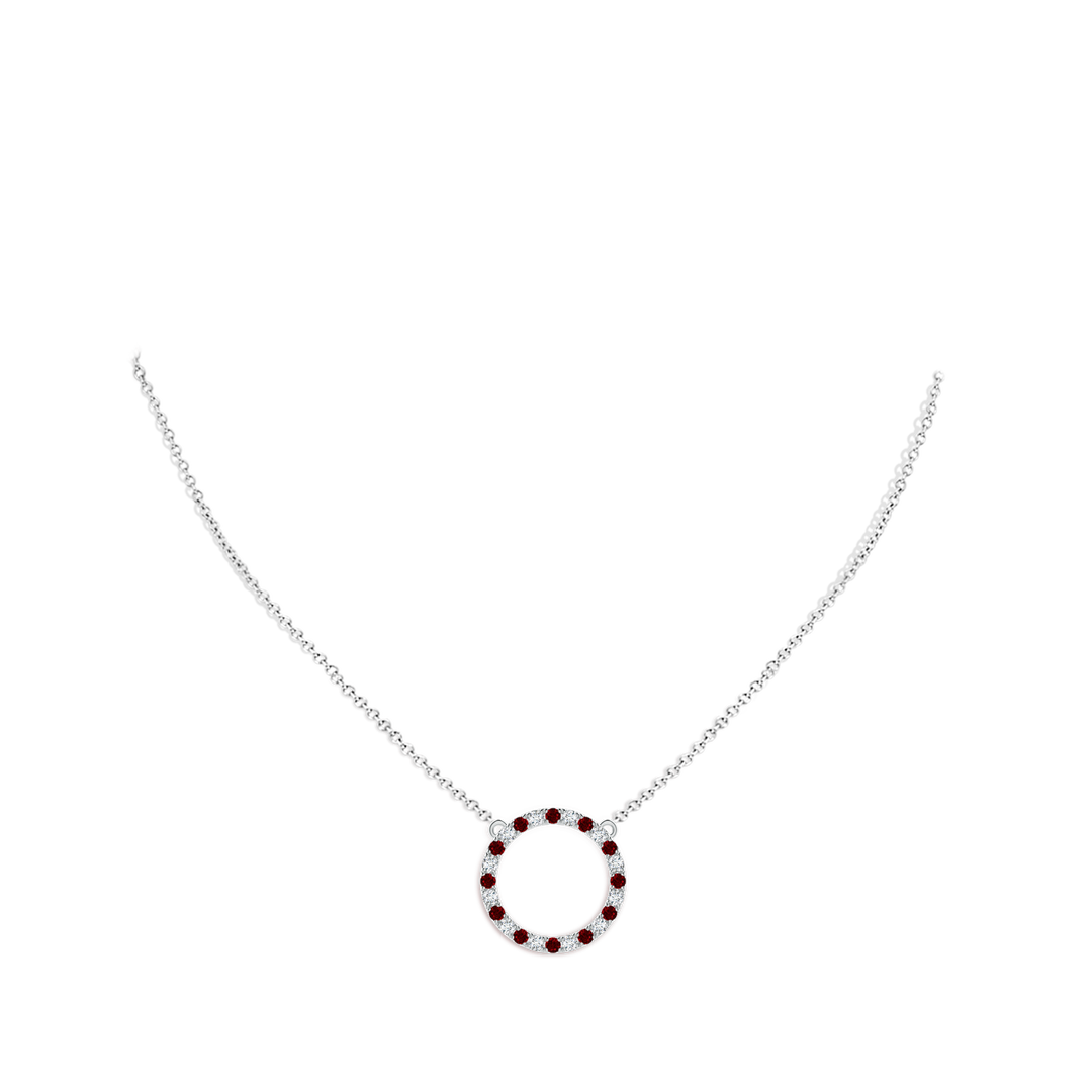 2mm AAAA Ruby and Diamond Open Circle Eternity Pendant in White Gold - body_neck