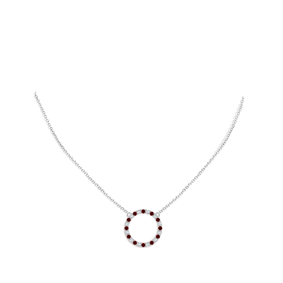 2mm AAAA Ruby and Diamond Open Circle Eternity Pendant in White Gold pen