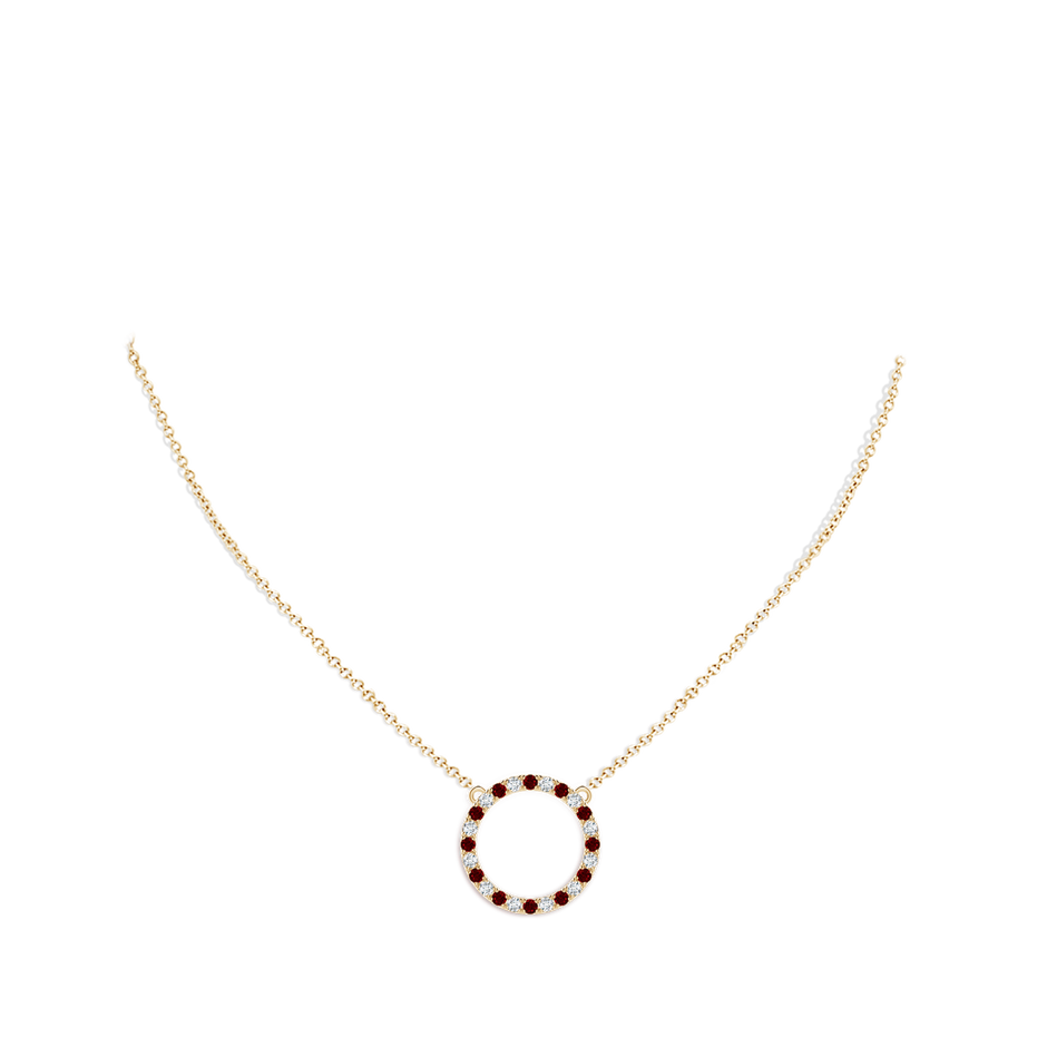 2mm AAAA Ruby and Diamond Open Circle Eternity Pendant in Yellow Gold pen