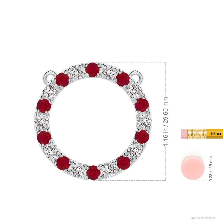 3.5mm AA Ruby and Diamond Open Circle Eternity Pendant in White Gold ruler