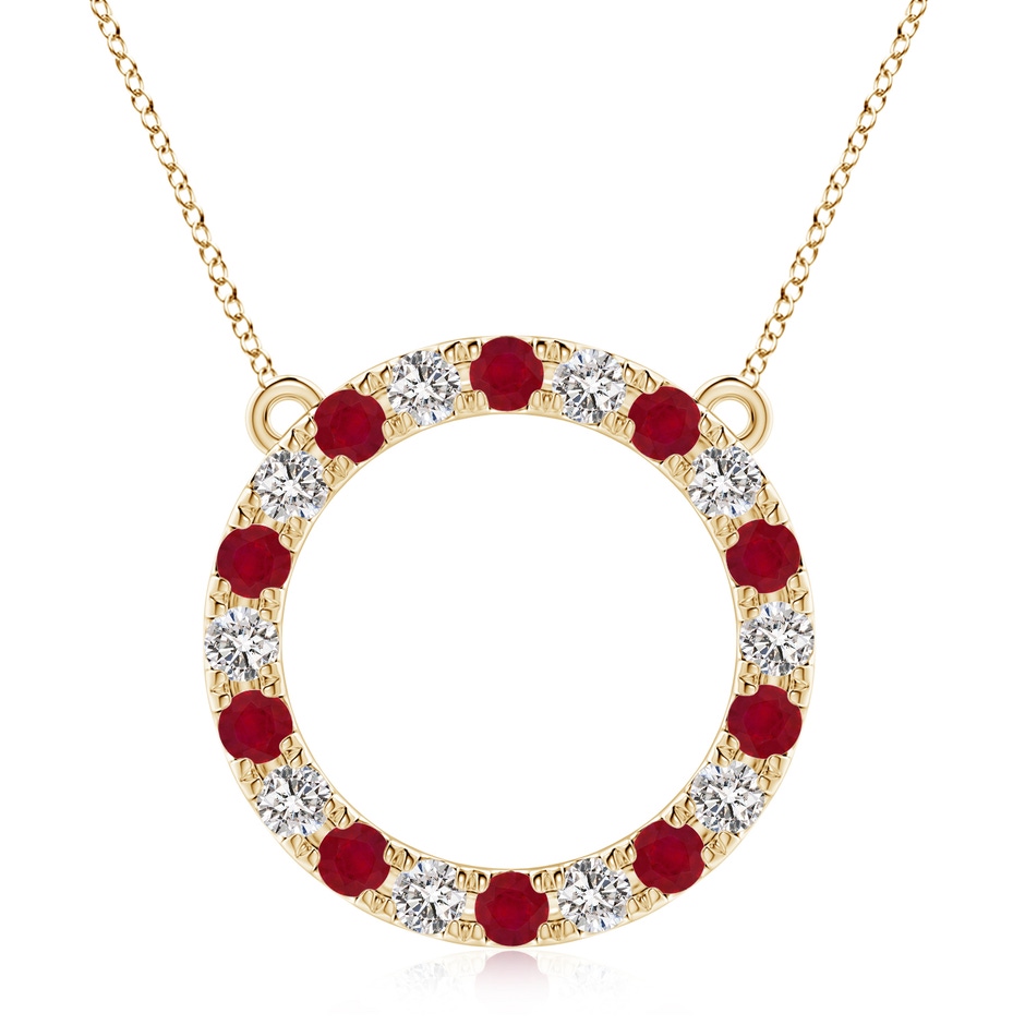3.5mm AA Ruby and Diamond Open Circle Eternity Pendant in Yellow Gold 