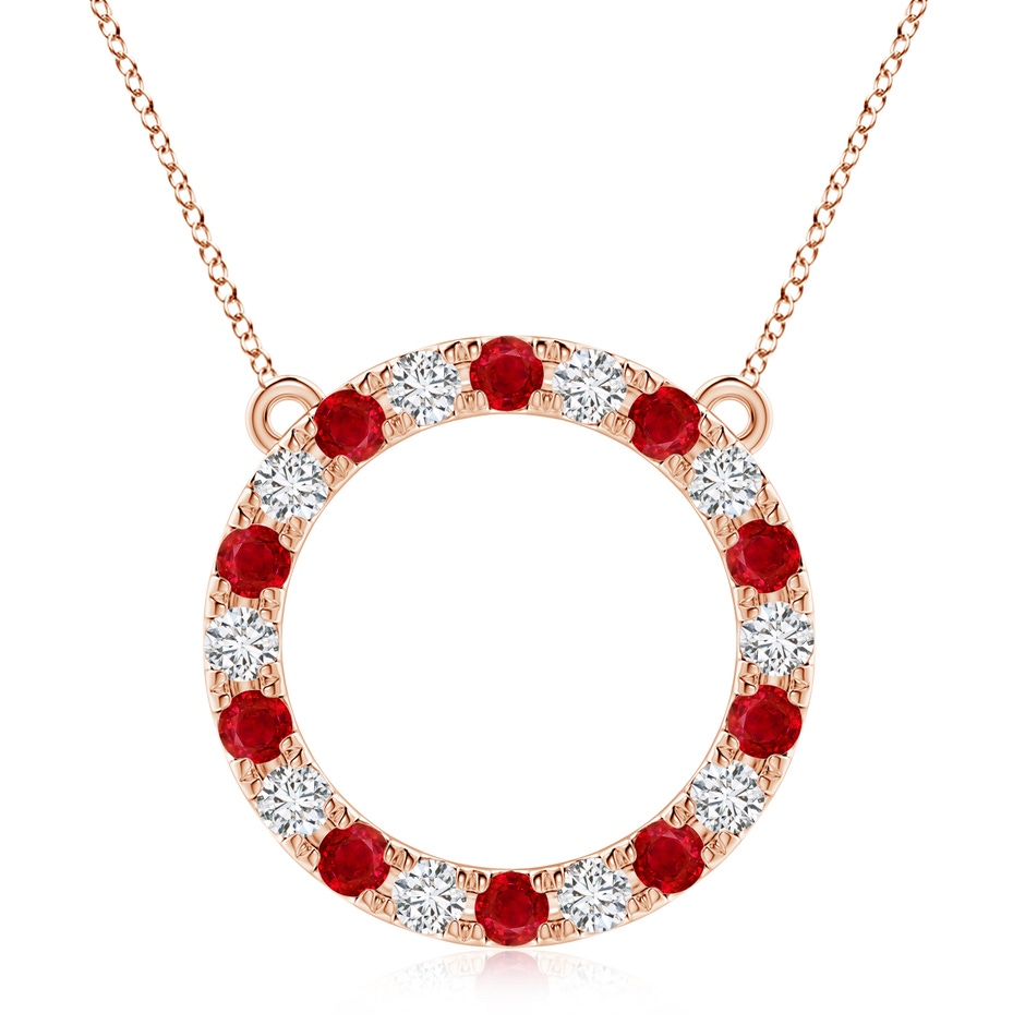 3.5mm AAA Ruby and Diamond Open Circle Eternity Pendant in Rose Gold 