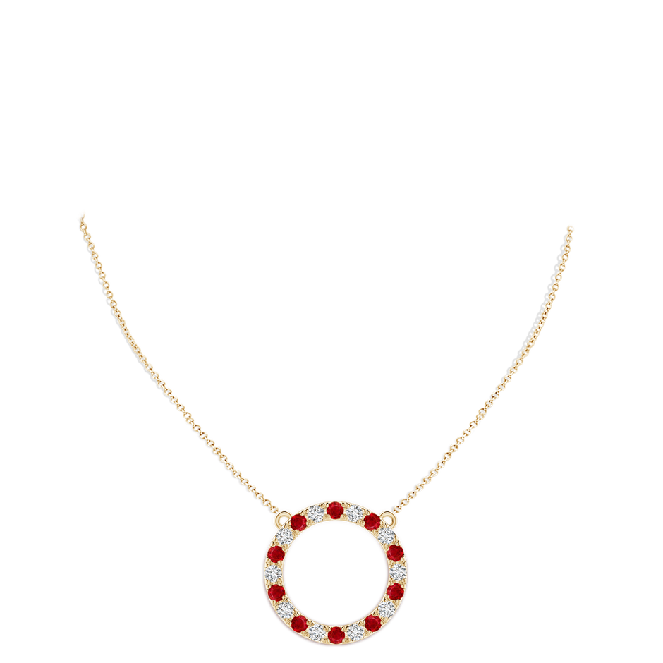 3.5mm AAA Ruby and Diamond Open Circle Eternity Pendant in Yellow Gold pen