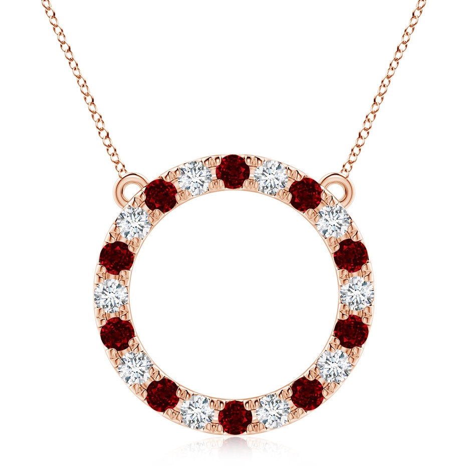 3.5mm AAAA Ruby and Diamond Open Circle Eternity Pendant in Rose Gold 