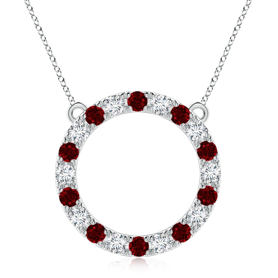 3.5mm AAAA Ruby and Diamond Open Circle Eternity Pendant in White Gold 