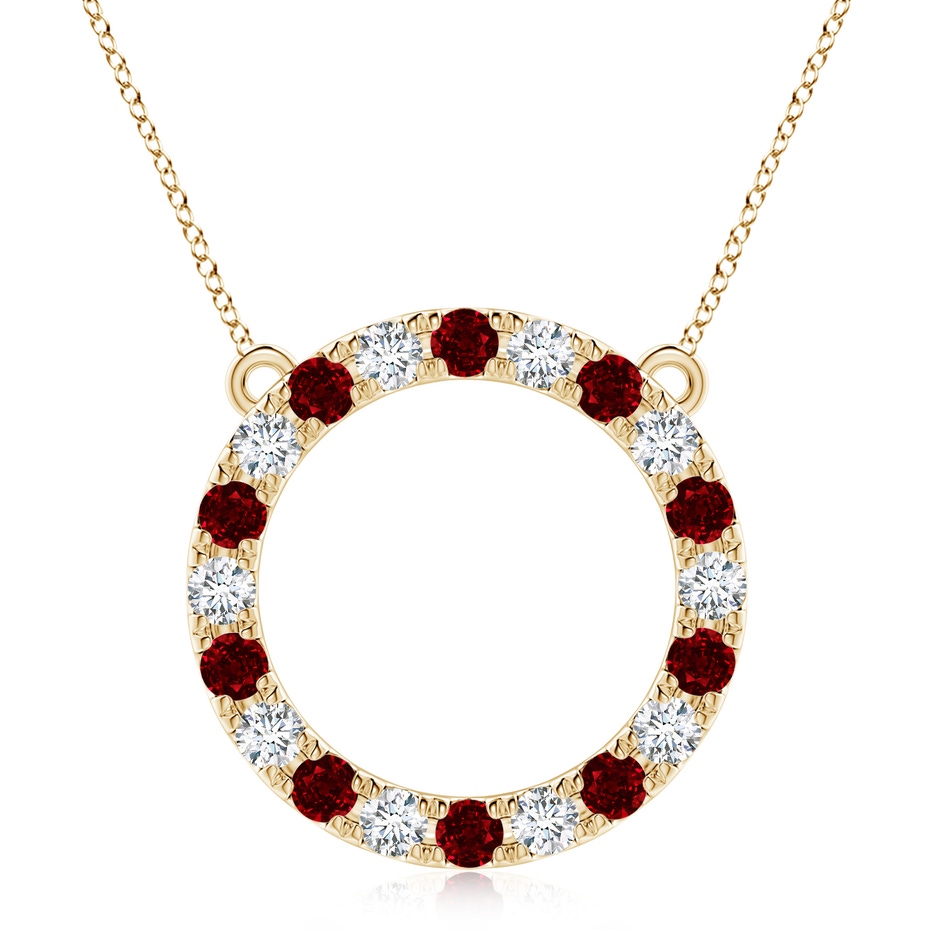 3.5mm AAAA Ruby and Diamond Open Circle Eternity Pendant in Yellow Gold 