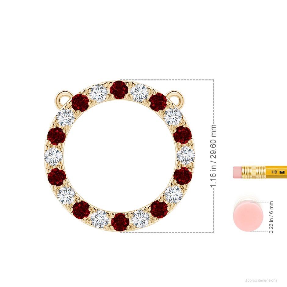 3.5mm AAAA Ruby and Diamond Open Circle Eternity Pendant in Yellow Gold ruler