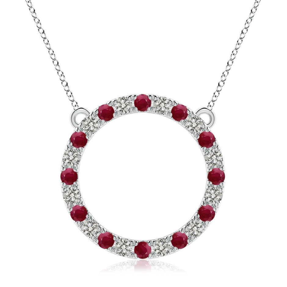 3mm A Ruby and Diamond Open Circle Eternity Pendant in White Gold 