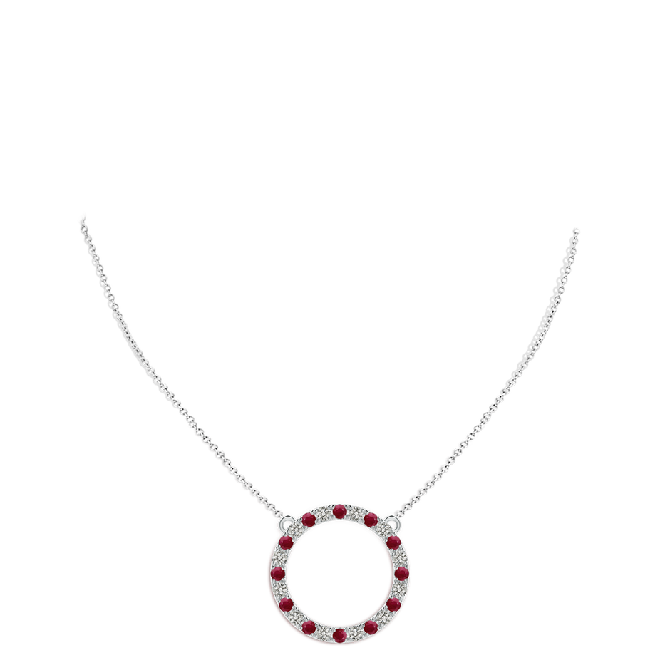 3mm A Ruby and Diamond Open Circle Eternity Pendant in White Gold pen