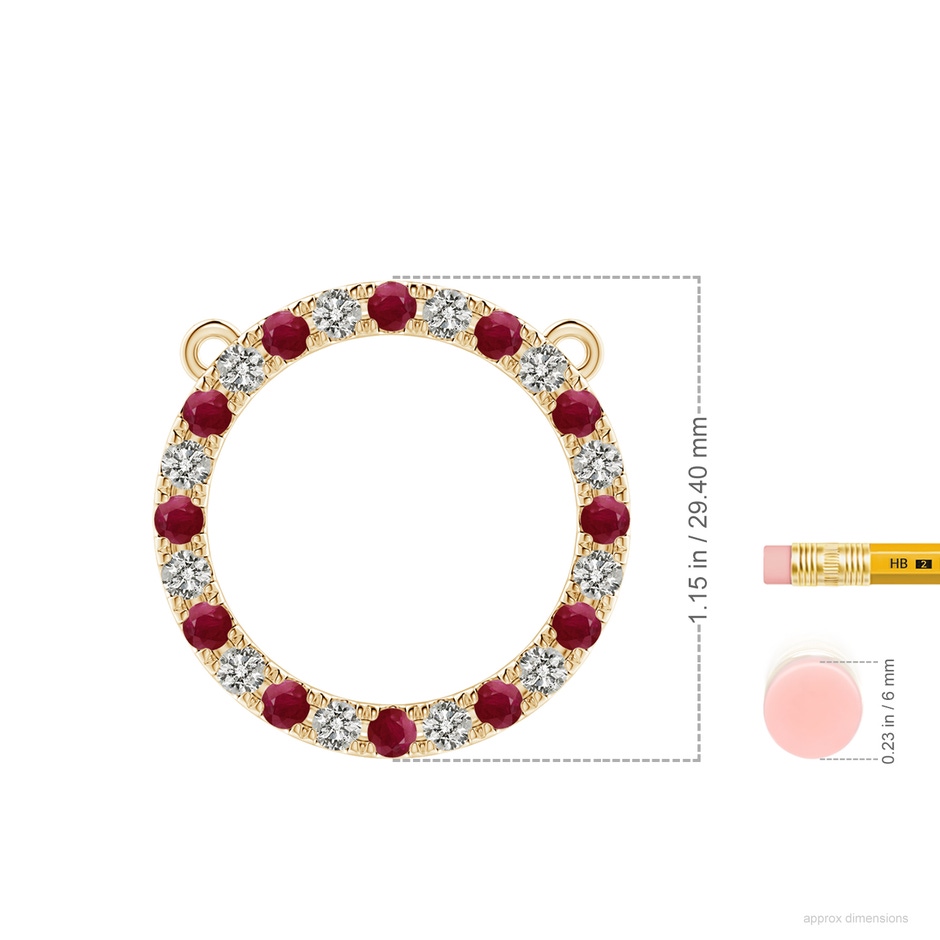 3mm A Ruby and Diamond Open Circle Eternity Pendant in Yellow Gold ruler