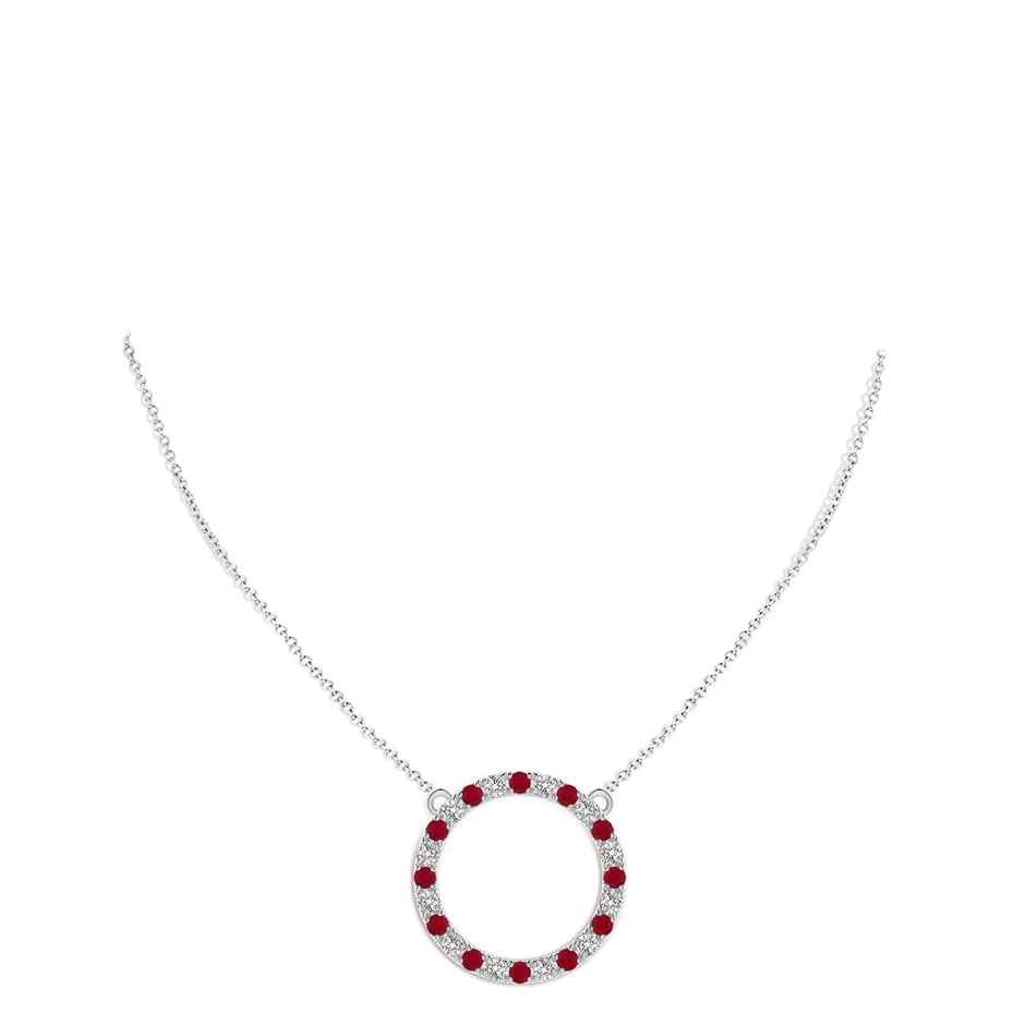 3mm AA Ruby and Diamond Open Circle Eternity Pendant in White Gold pen