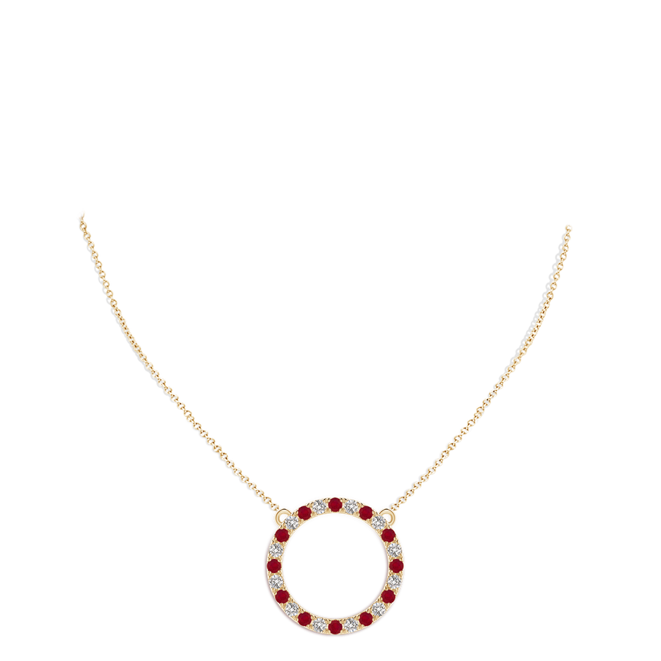 3mm AA Ruby and Diamond Open Circle Eternity Pendant in Yellow Gold pen