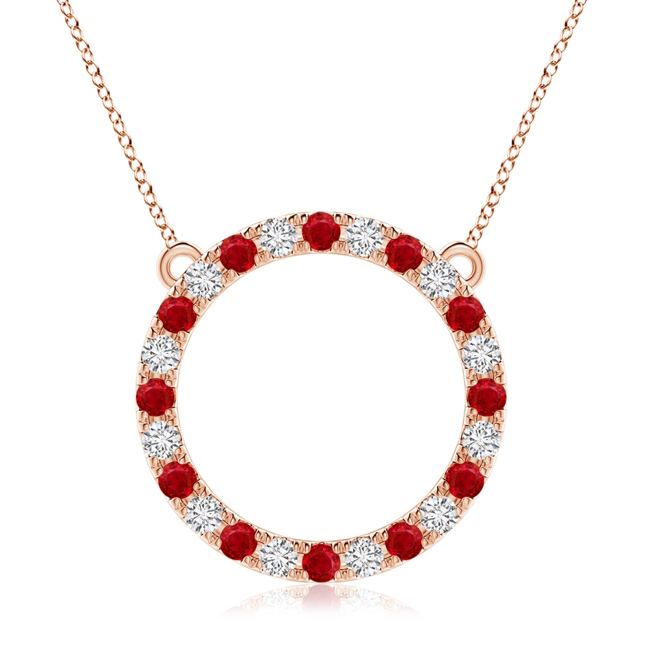 3mm AAA Ruby and Diamond Open Circle Eternity Pendant in Rose Gold 