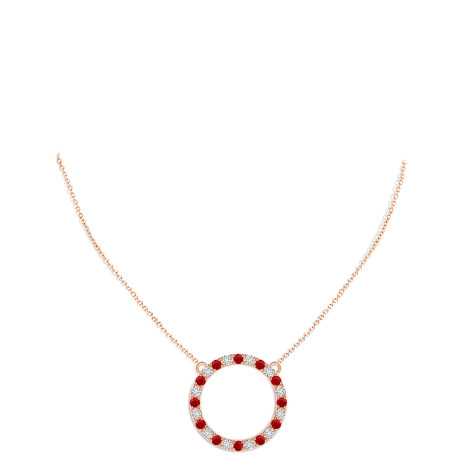 3mm AAA Ruby and Diamond Open Circle Eternity Pendant in Rose Gold pen