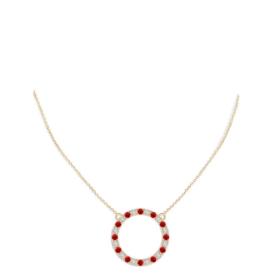 3mm AAA Ruby and Diamond Open Circle Eternity Pendant in Yellow Gold pen