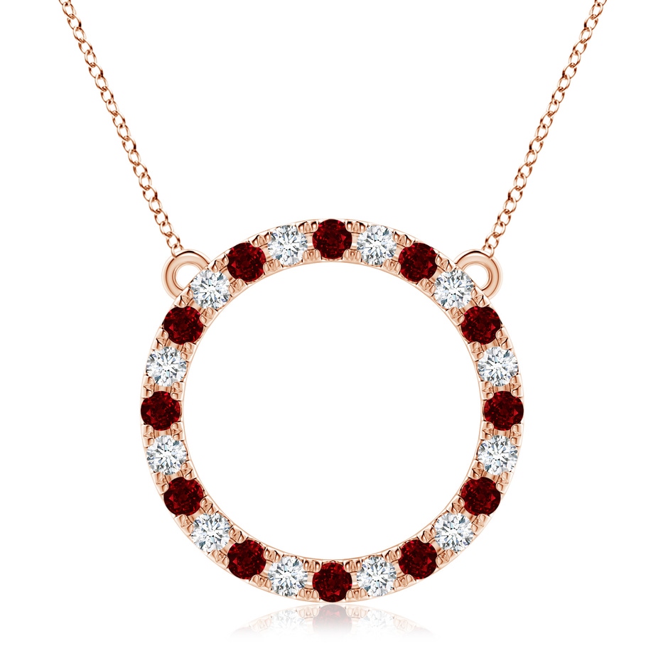 3mm AAAA Ruby and Diamond Open Circle Eternity Pendant in Rose Gold 