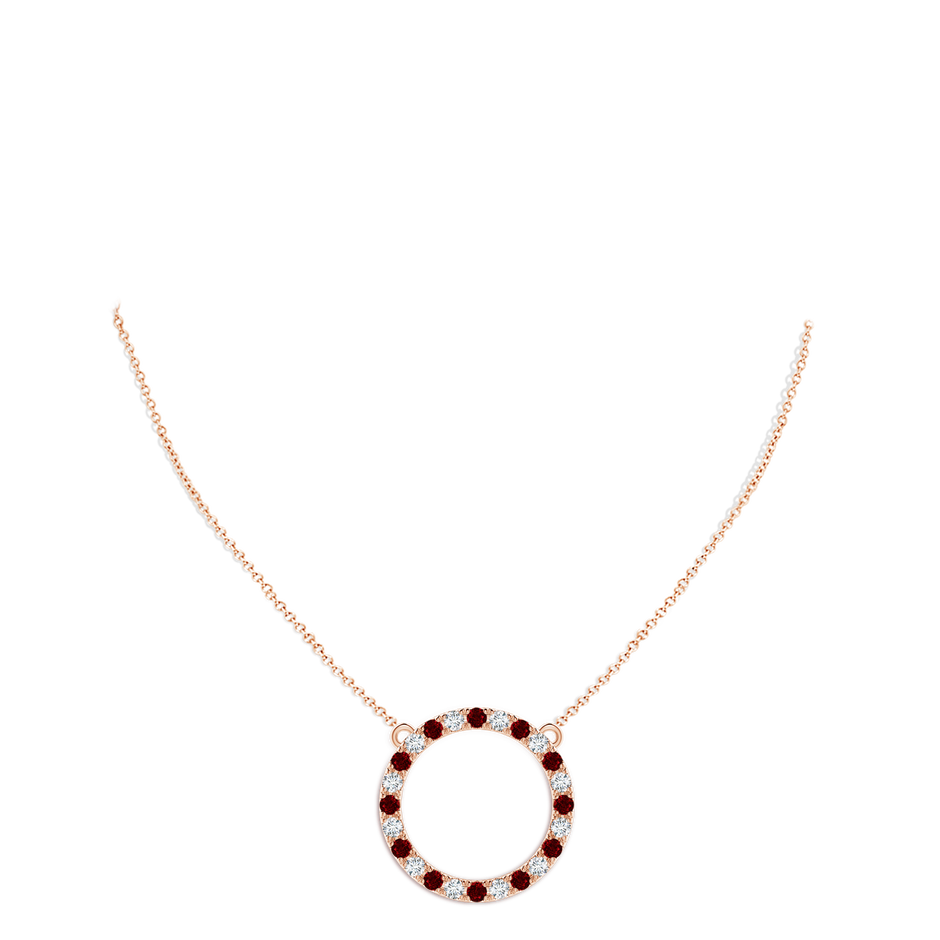 3mm AAAA Ruby and Diamond Open Circle Eternity Pendant in Rose Gold pen