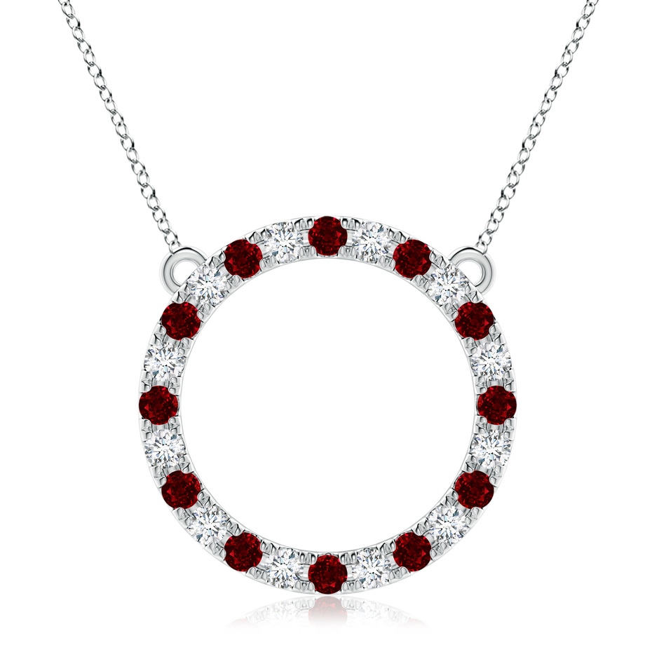 3mm AAAA Ruby and Diamond Open Circle Eternity Pendant in White Gold 