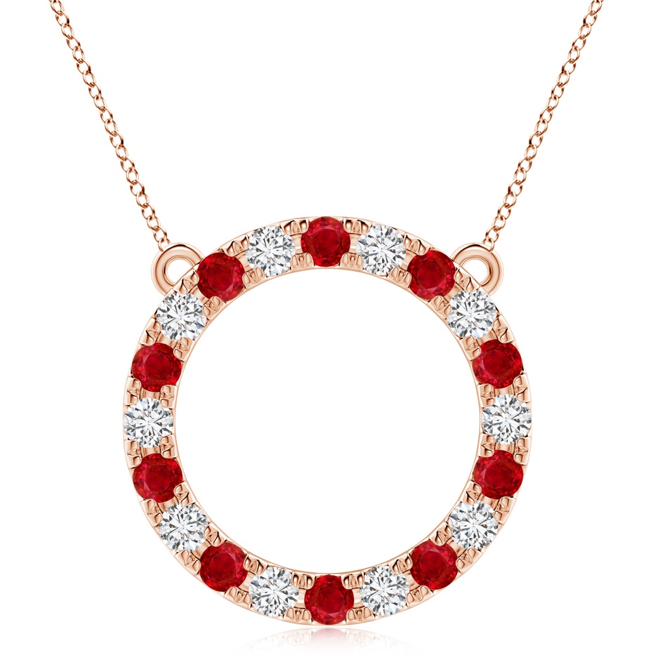 4mm AAA Ruby and Diamond Open Circle Eternity Pendant in Rose Gold 