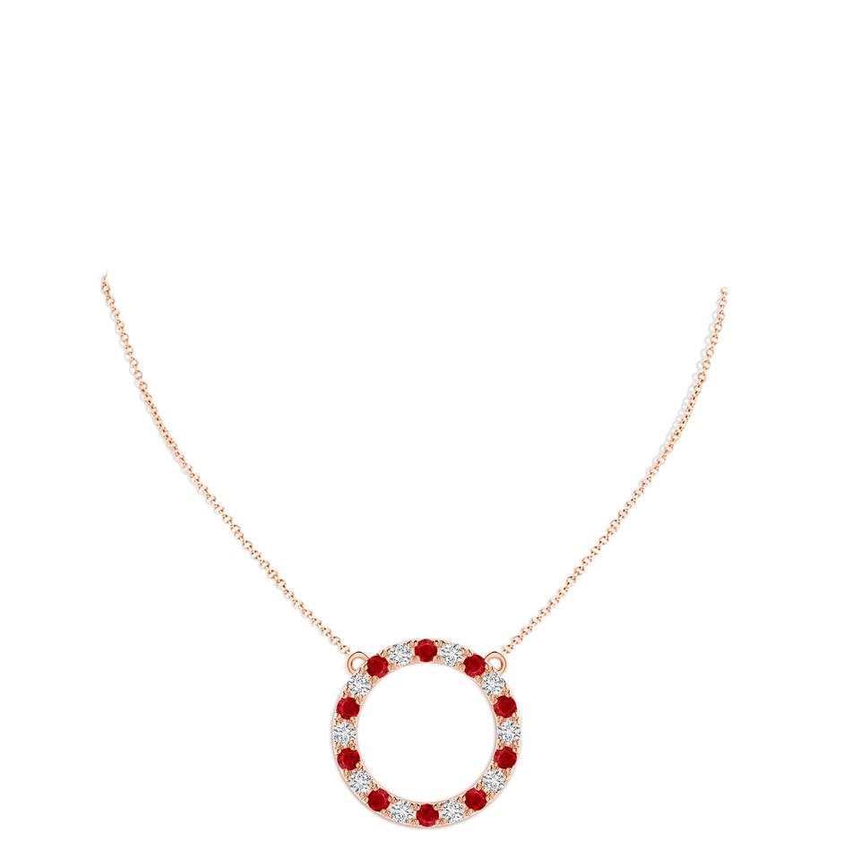 4mm AAA Ruby and Diamond Open Circle Eternity Pendant in Rose Gold pen