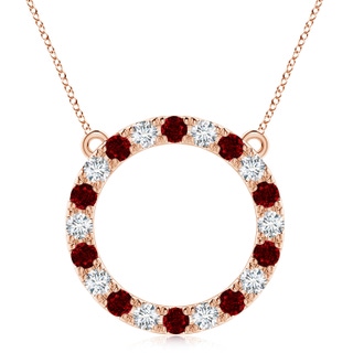 4mm AAAA Ruby and Diamond Open Circle Eternity Pendant in Rose Gold