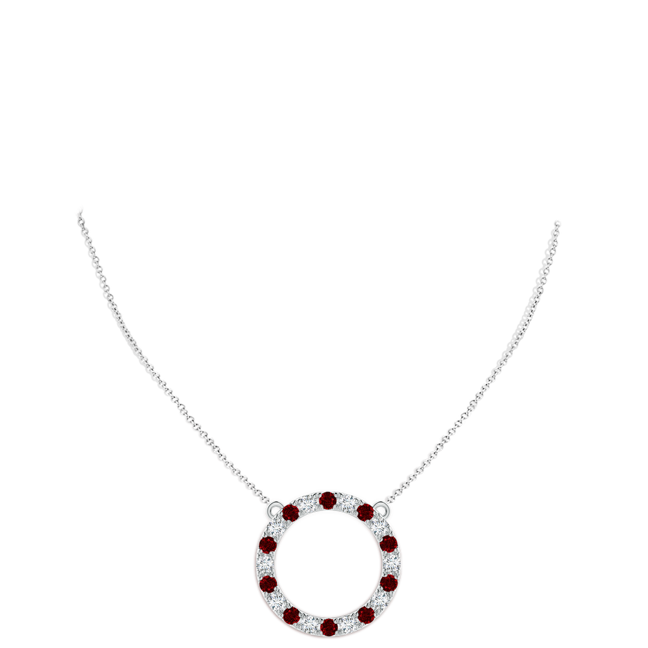 4mm AAAA Ruby and Diamond Open Circle Eternity Pendant in White Gold pen