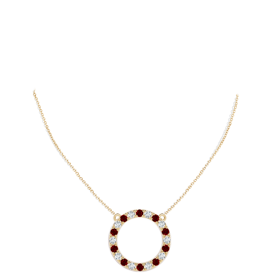 4mm AAAA Ruby and Diamond Open Circle Eternity Pendant in Yellow Gold pen