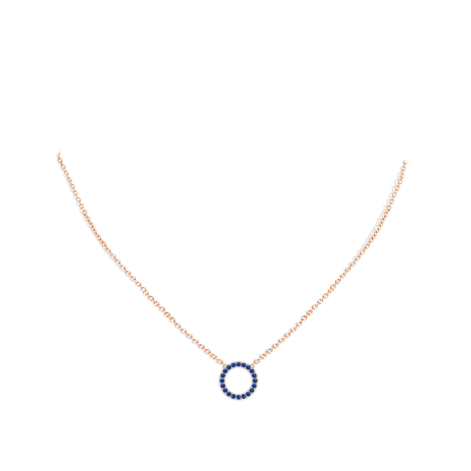 1.5mm AAA Blue Sapphire Open Circle Eternity Pendant in Rose Gold body-neck