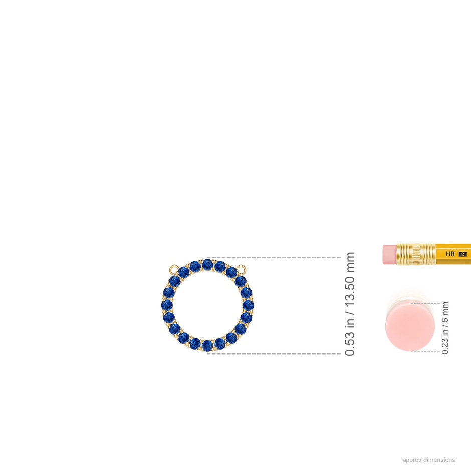 1.5mm AAA Blue Sapphire Open Circle Eternity Pendant in Yellow Gold ruler