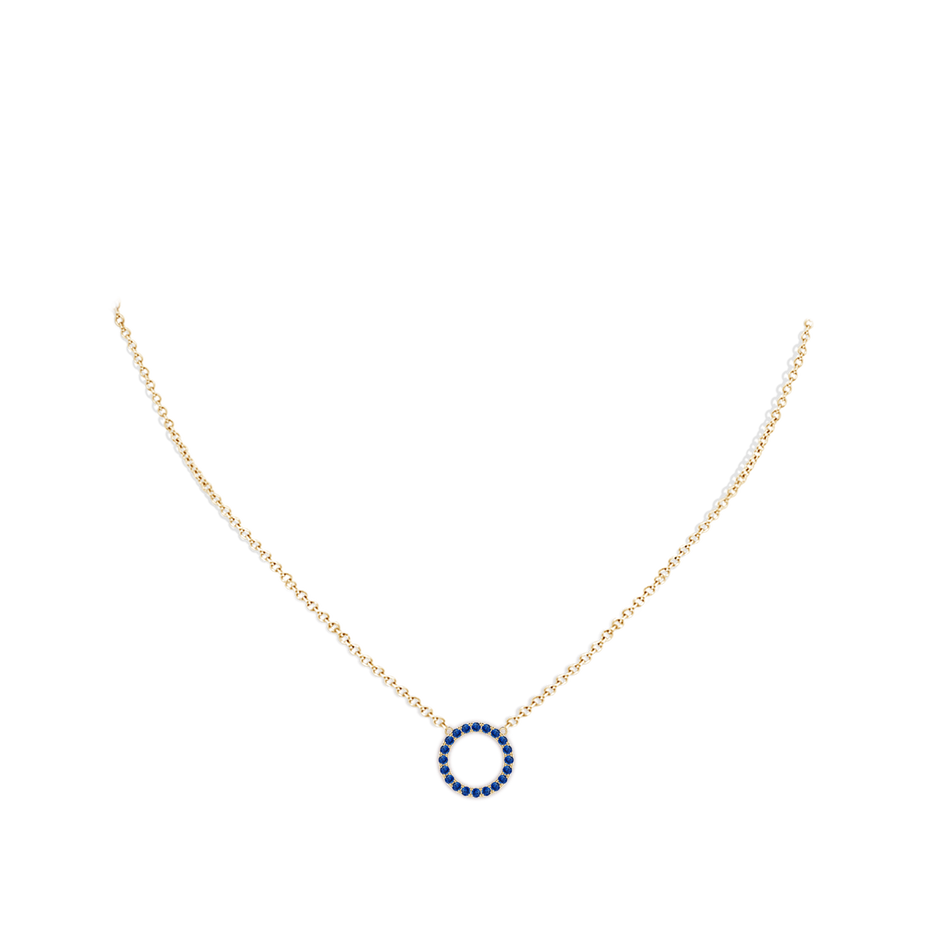 1.5mm AAA Blue Sapphire Open Circle Eternity Pendant in Yellow Gold body-neck