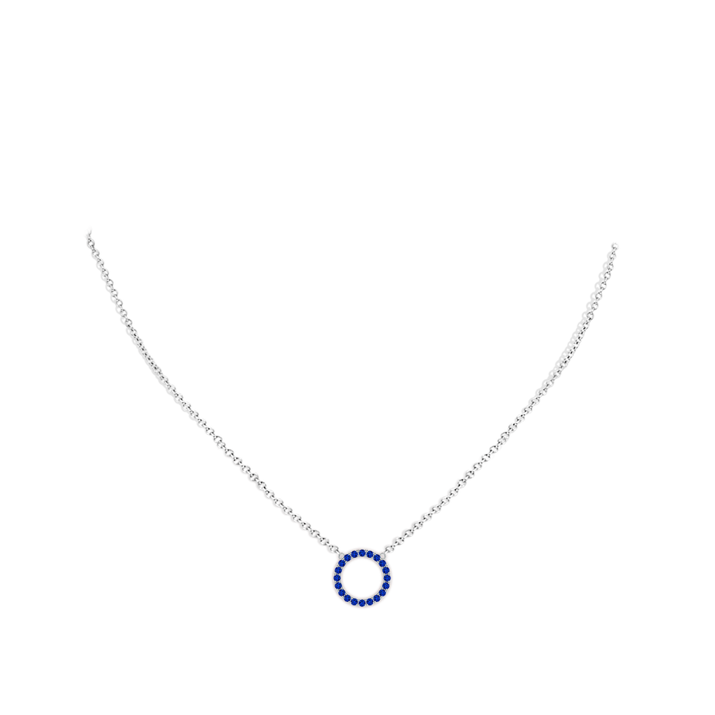 1.5mm AAAA Blue Sapphire Open Circle Eternity Pendant in White Gold Body-Neck