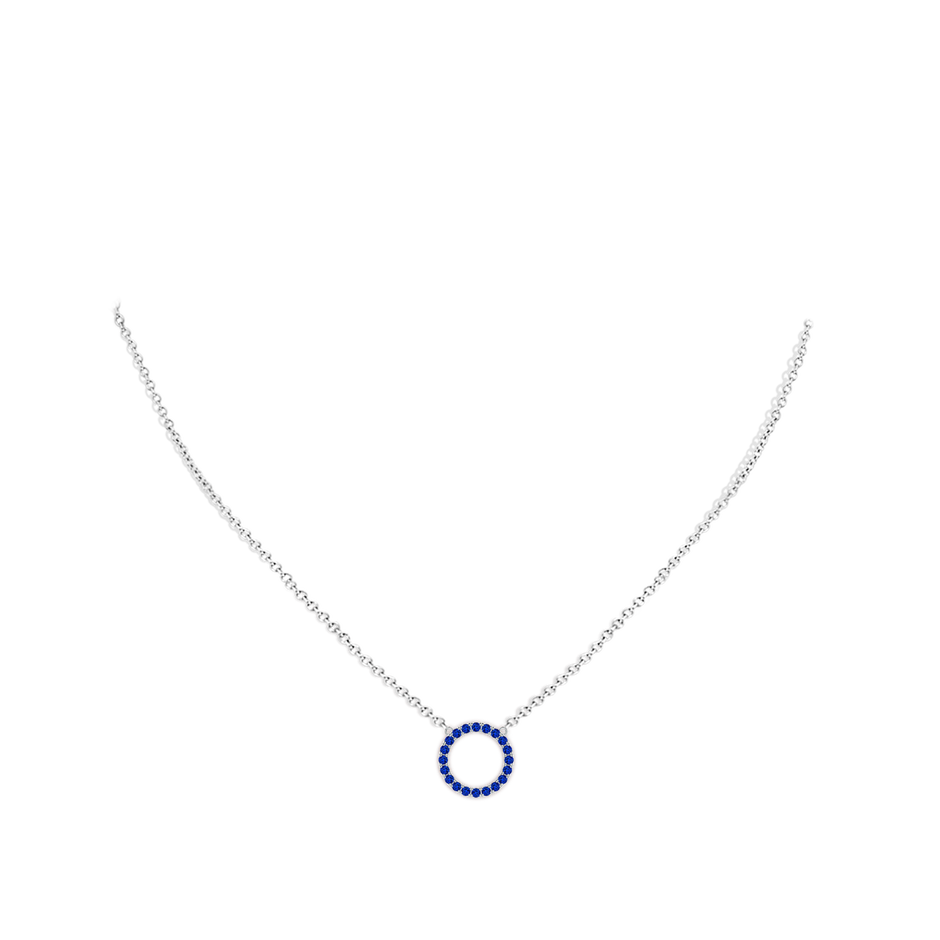 1.5mm AAAA Blue Sapphire Open Circle Eternity Pendant in White Gold body-neck