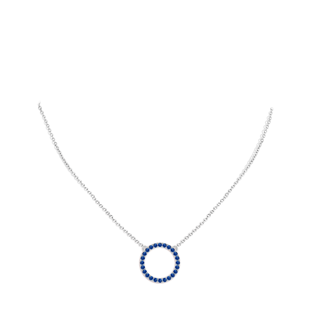 2mm AAA Blue Sapphire Open Circle Eternity Pendant in White Gold Body-Neck
