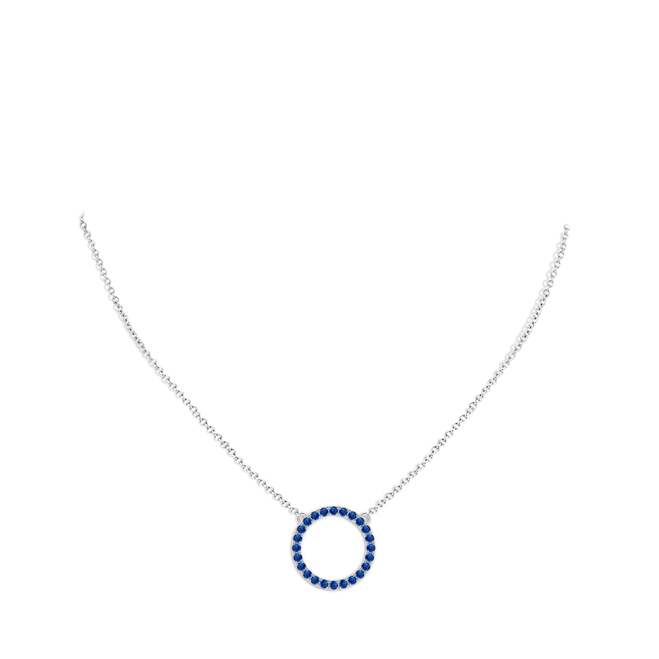 2mm AAA Blue Sapphire Open Circle Eternity Pendant in White Gold body-neck