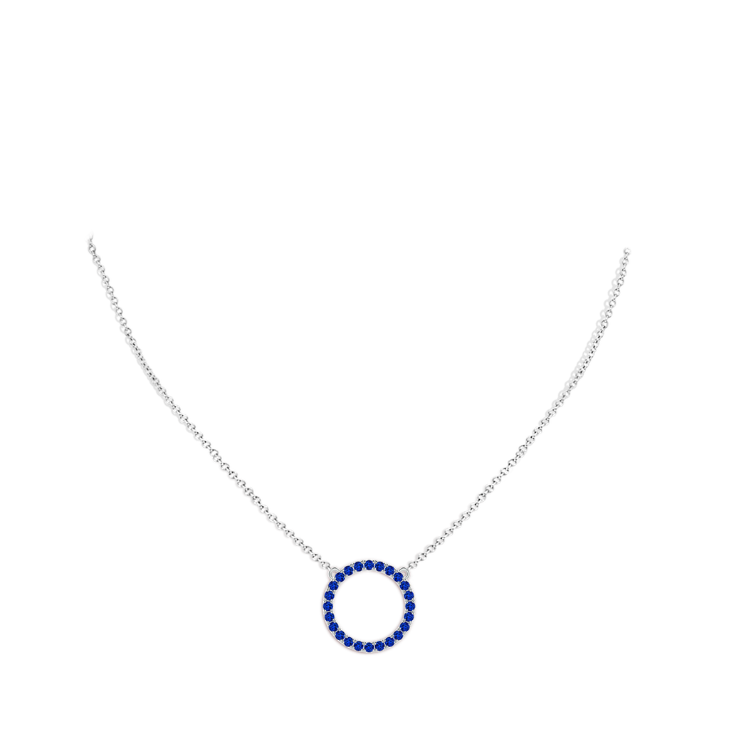 2mm AAAA Blue Sapphire Open Circle Eternity Pendant in White Gold Body-Neck