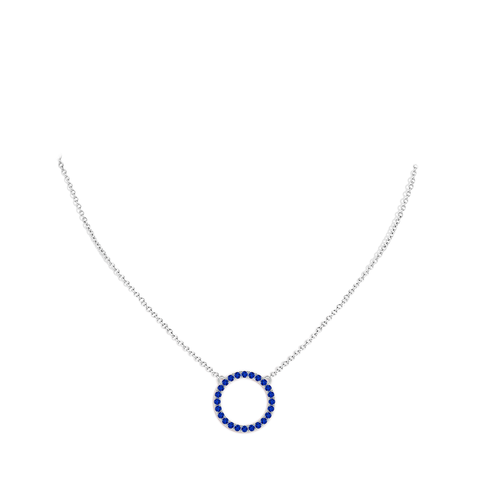 2mm AAAA Blue Sapphire Open Circle Eternity Pendant in White Gold body-neck