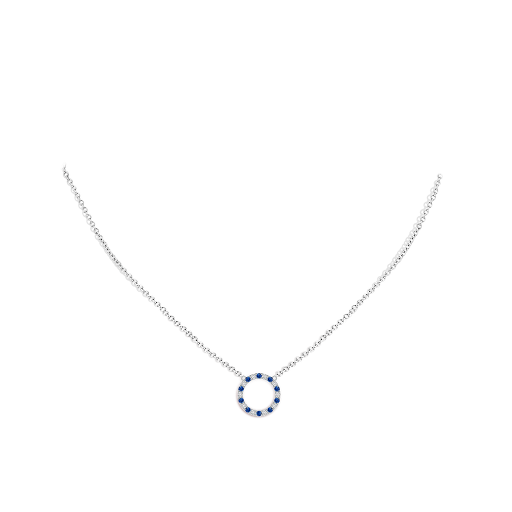 1.5mm AAA Sapphire and Diamond Open Circle Eternity Pendant in White Gold pen