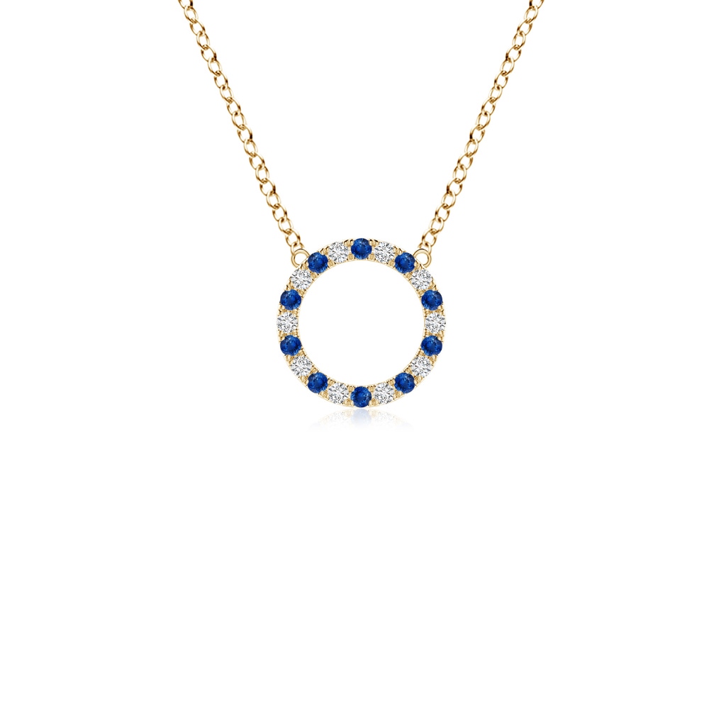 1.5mm AAA Sapphire and Diamond Open Circle Eternity Pendant in Yellow Gold 