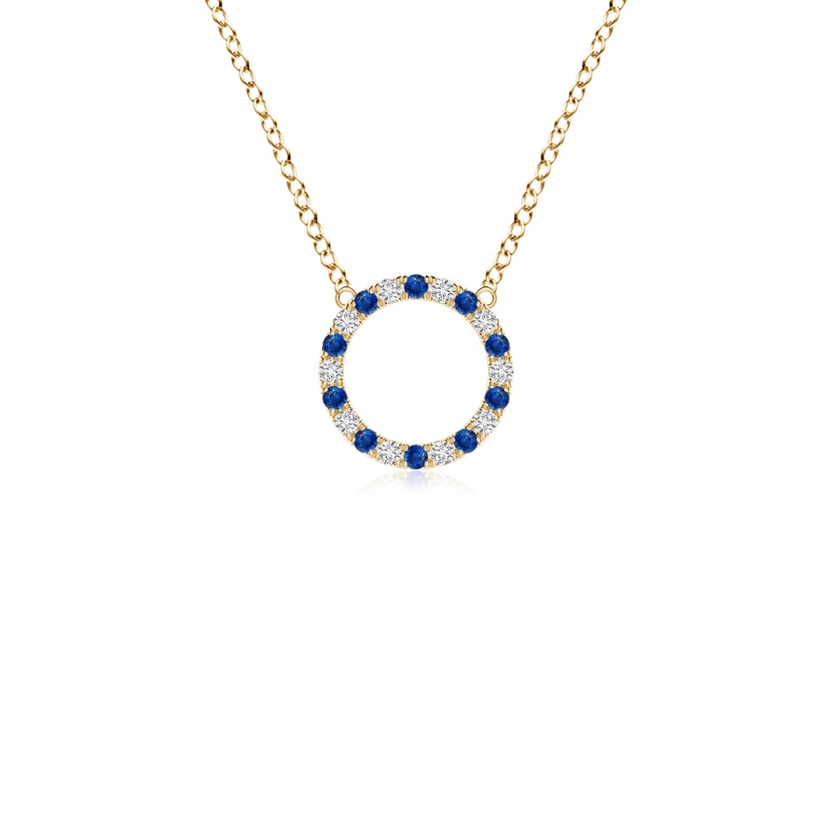 1.5mm AAA Sapphire and Diamond Open Circle Eternity Pendant in Yellow Gold 