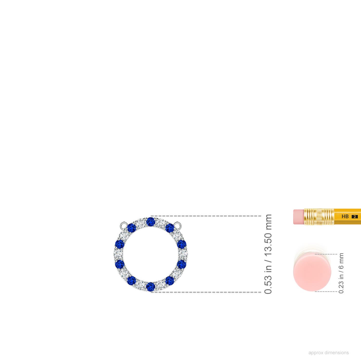 1.5mm AAAA Sapphire and Diamond Open Circle Eternity Pendant in 18K White Gold - ruler