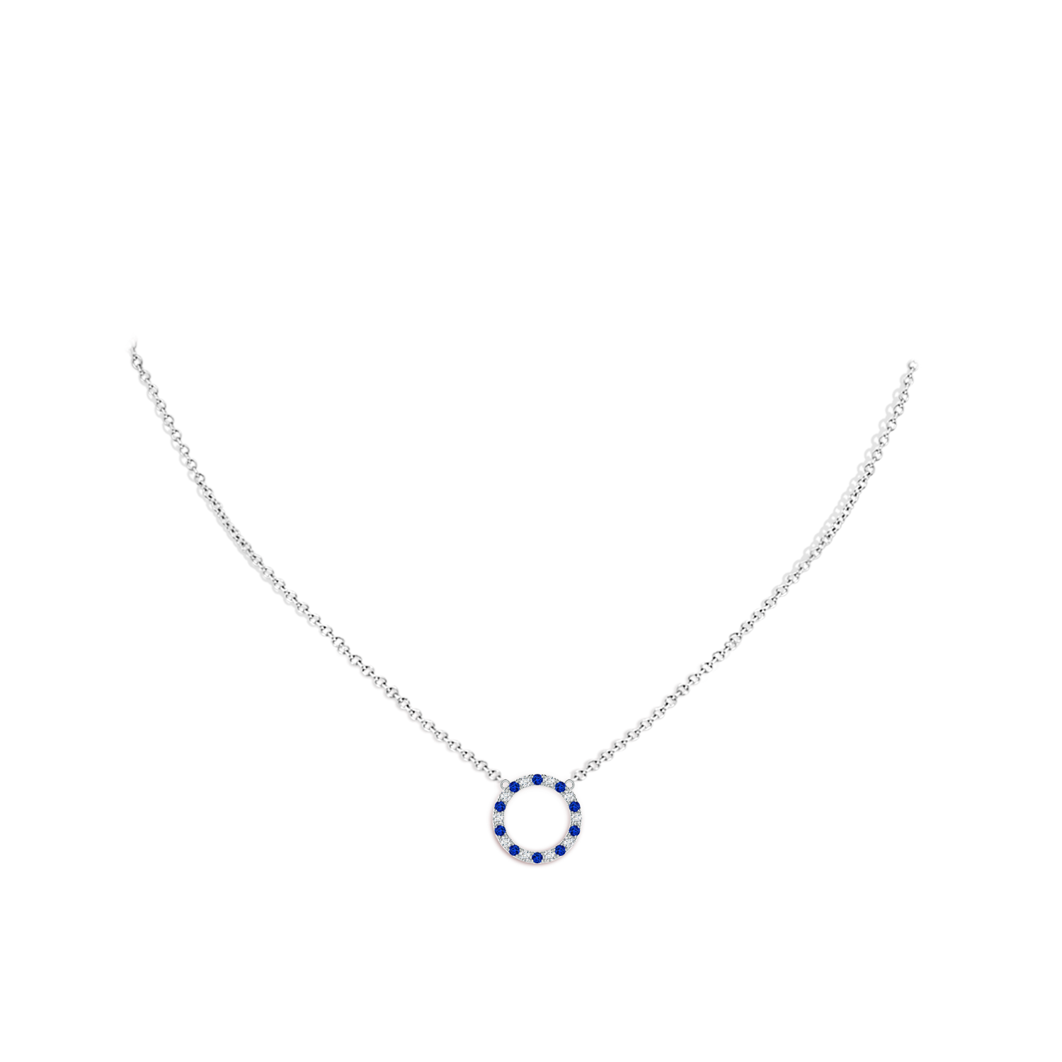 1.5mm AAAA Sapphire and Diamond Open Circle Eternity Pendant in 18K White Gold - body_neck