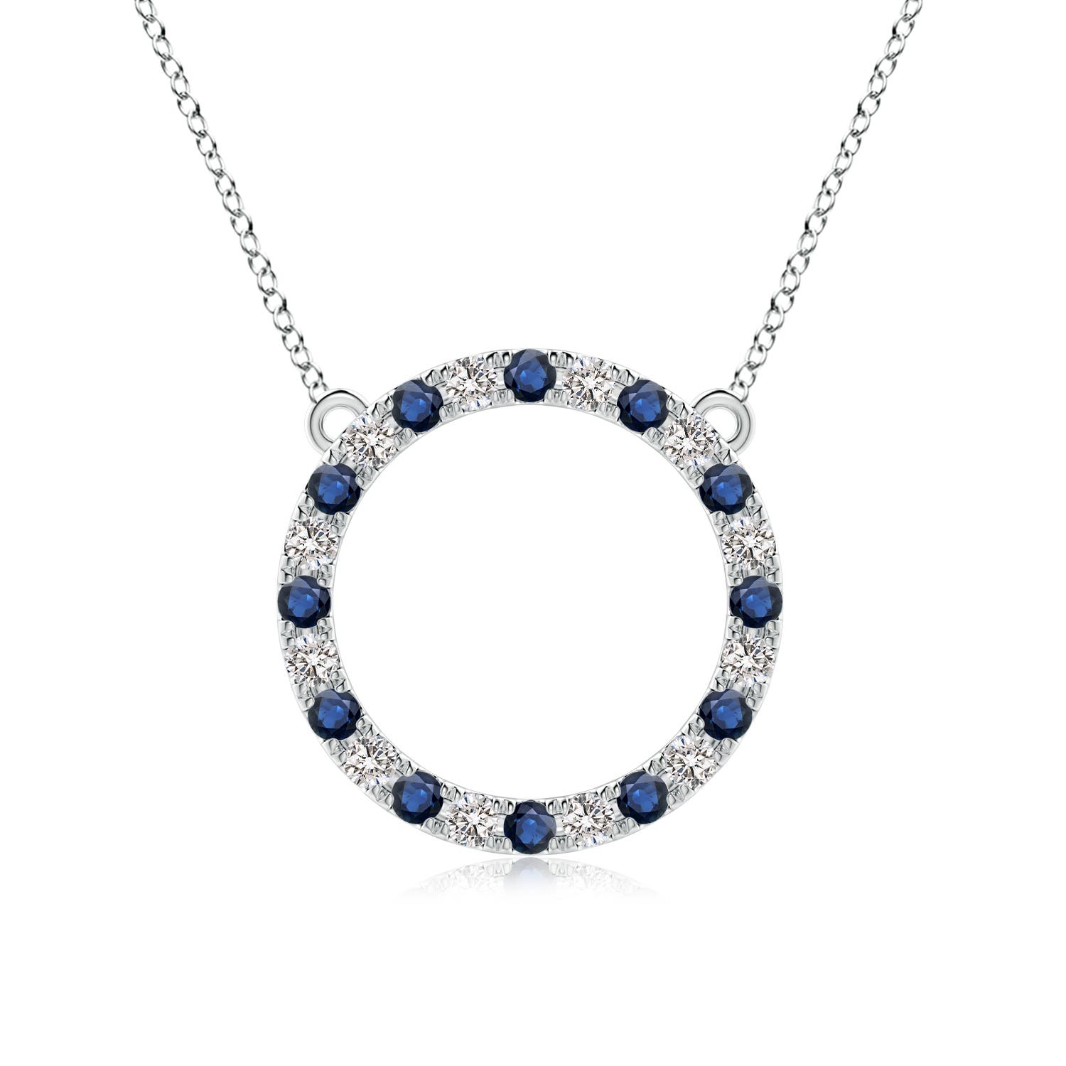 2.5mm AA Sapphire and Diamond Open Circle Eternity Pendant in 18CT White Gold