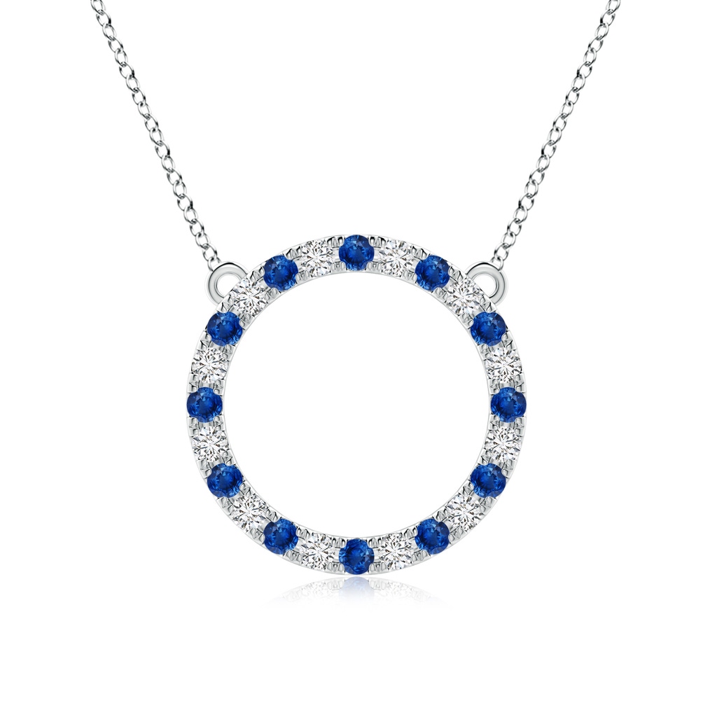 2.5mm AAA Sapphire and Diamond Open Circle Eternity Pendant in White Gold 
