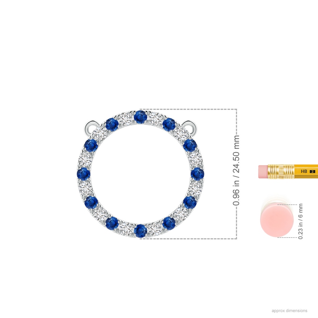 2.5mm AAA Sapphire and Diamond Open Circle Eternity Pendant in White Gold Ruler