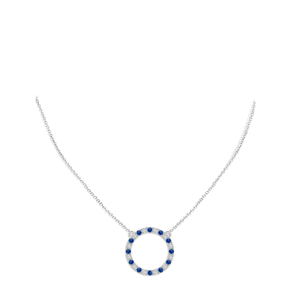 2.5mm AAA Sapphire and Diamond Open Circle Eternity Pendant in White Gold Body-Neck
