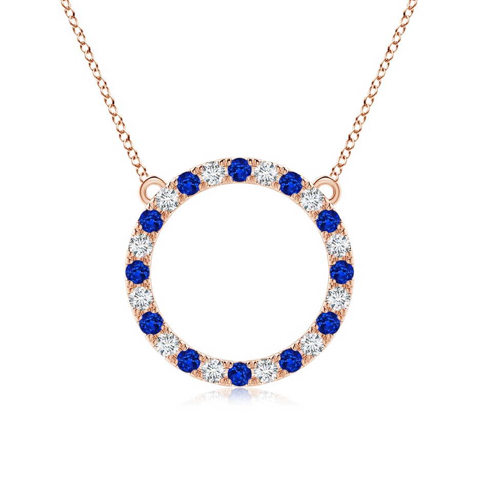 2.5mm AAAA Sapphire and Diamond Open Circle Eternity Pendant in 9K Rose Gold 